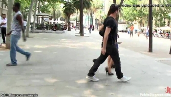 Handjob and BDSM action in public with a spanish twist
