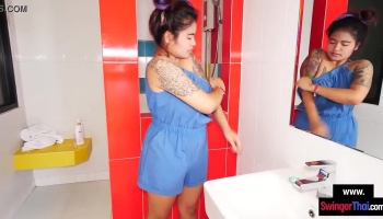 Thai mom with big tits and ass gives an amazing POV blowjob in HD video