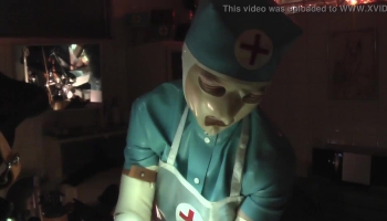 Rubbernurse Agnes is a spooky latex nurse that gives him a great handjob