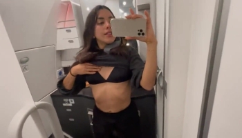 Tight bodied babe Fablazed decides to masturbate in an airplane bathroom
