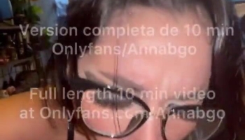 Annabgo is wearing glasses and lingerie in a BJ POV vid where she fucks her neighbor