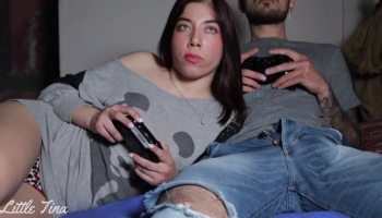 Astonishing girl Little Tina enjoys playing FIFA as she gets throated and more