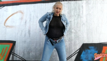 Pissing porn movie featuring a denim clad hottie that looks damn perfect