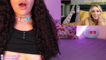 Collared sub girl reacting to the hottest cumshots from the hottest porn