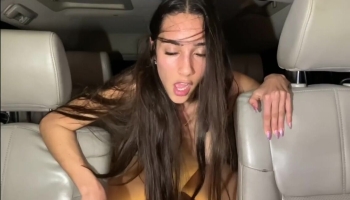 Skinny brunette Bella Skies riding hard dick in the backseat of a parked vehicle