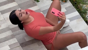 Amazing solo masturbation session with a busted Latina coed in public