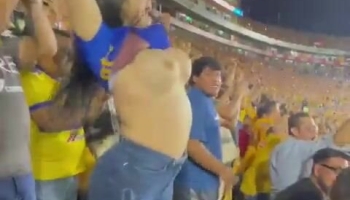 Spanish Babe Lifts Up Her Top And Shake Big Boobs In Public Football Game Viral Video