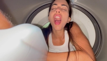 Watch this hot Latina moan while getting off in the laundry room