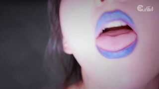ASMR Blue Colored Intense Mouth Sounds Camera Kissing, Lens Licking