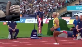 Cum reaction to sexy female athletes in high jump final