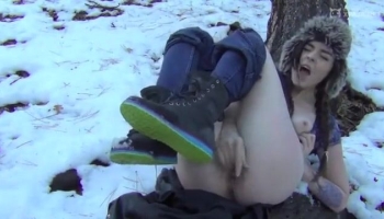 Russian teen masturbating in the snow