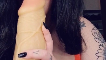 Busty Babe Pamelia Can Barely Fit This Dildo In Her Mouth