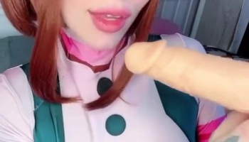 Ochako Uraraka cosplayer showing her blowjob skills with a great deal of passion