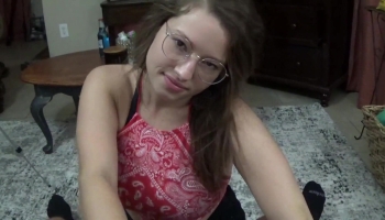Geeky girl in sexy glasses is going to get sloppy with a nice penis right here