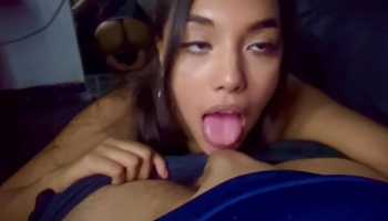 Canelittta, the naughty latina teen, slobbers on a dick and gives a sloppy blowjob in the mirror