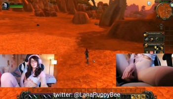 Geeky gamer gal riding an oversized dildo while playing World of Warcraft
