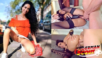 Nylongirl Morgan Steel beim deutschen Casting mit Dildo und Schwanz