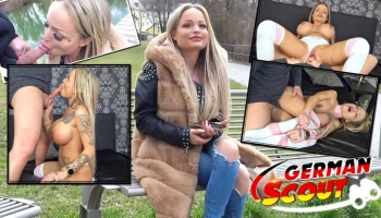Tätowierte deutsche Blondine mit Riesentitten beim Casting gevögelt